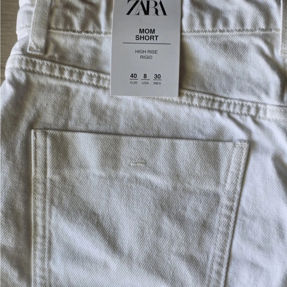 Zara White Denim Mom Shorts Sz 8 Women New - Picture 12 of 13